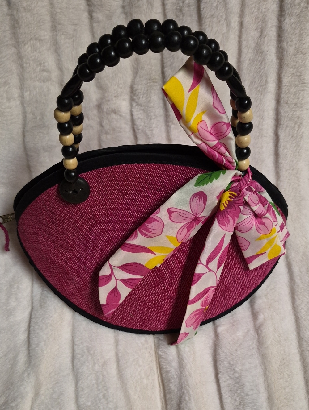 Native Pink Floral-Accented Beaded Handle Mini Bag